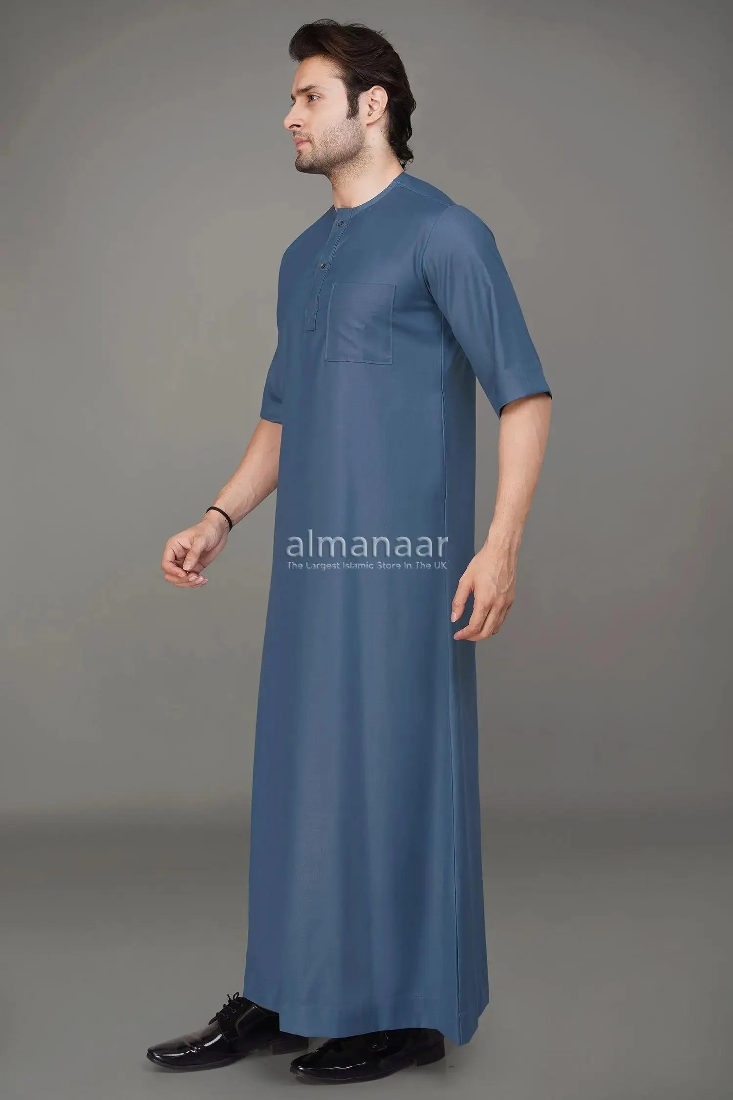 Short Sleeve Sky Blue Thobe – Comfortable Button-Up Men’s Islamic Wear - image 5