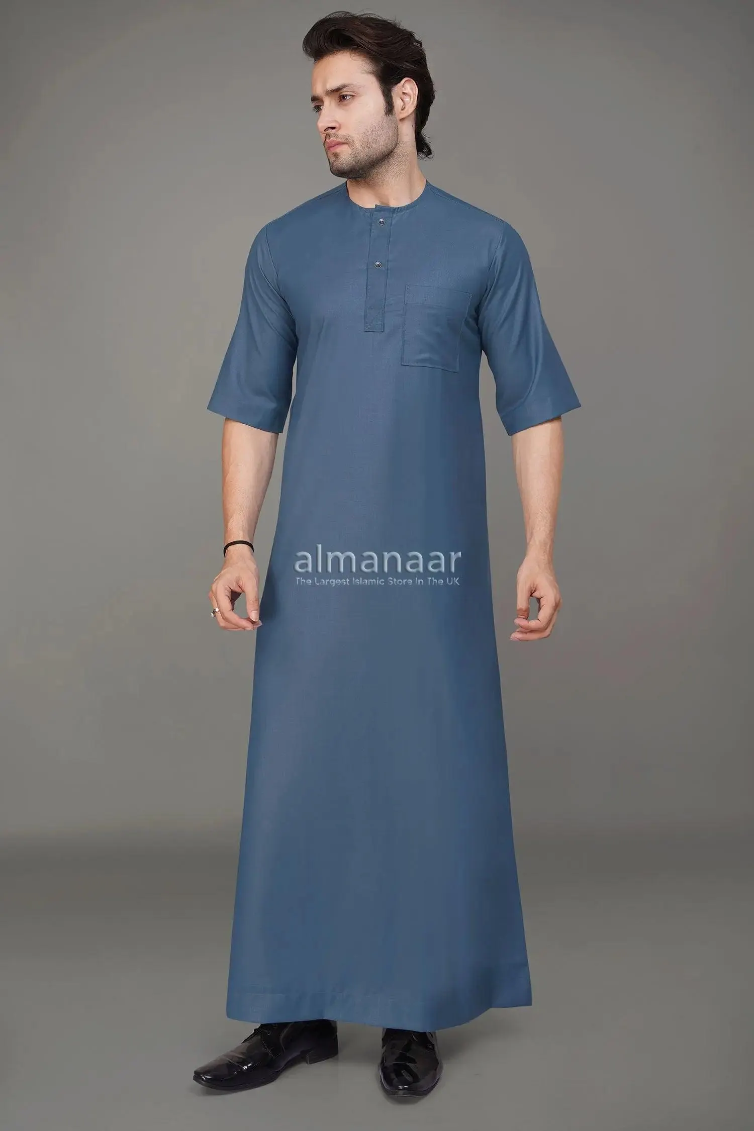Short Sleeve Sky Blue Thobe – Comfortable Button-Up Men’s Islamic Wear - image 4