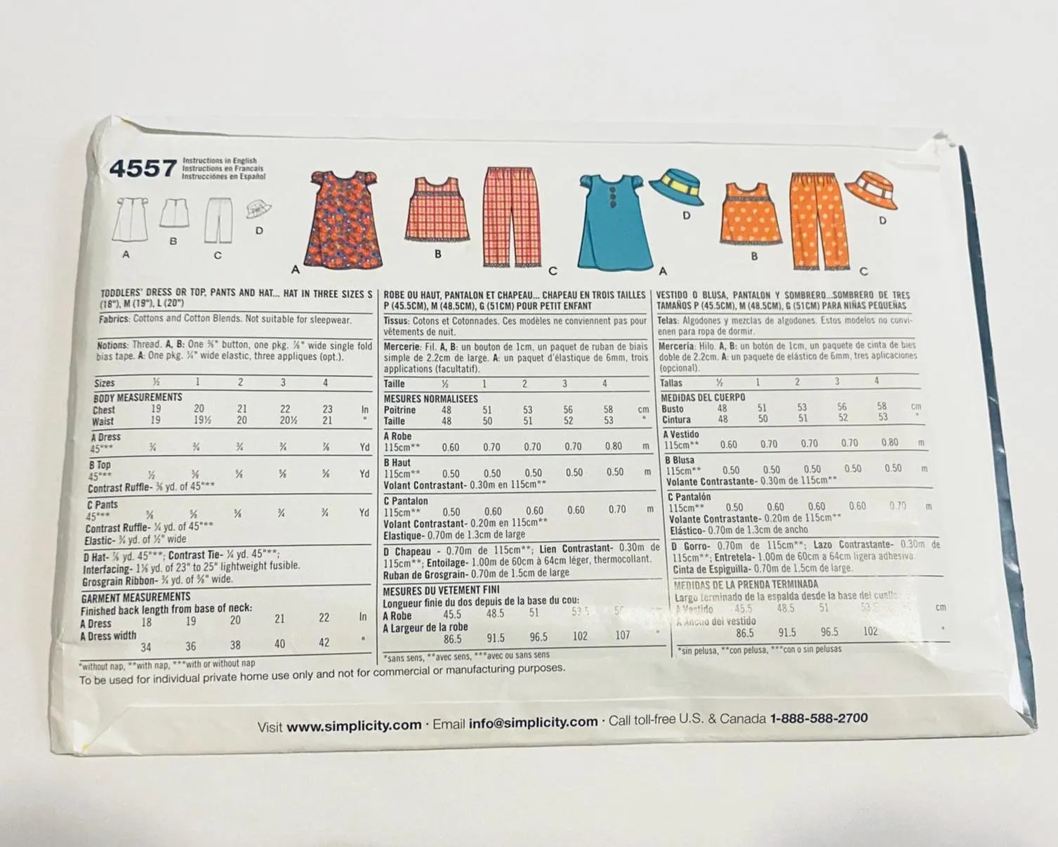 Simplicity 4557, Toddlers' Clothes Sewing Pattern, Shirt, Dress to Sew, Pants, Hat, Size A 1/2-4, Uncut, FF, 3853 - image 3