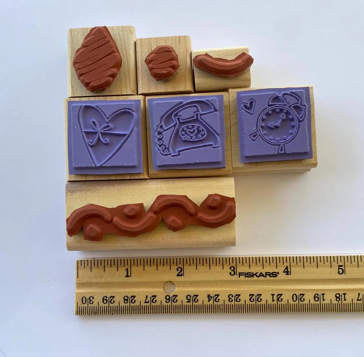 Rubber Stamps, Stampin' Up, Shapes, Telephone, Heart, Clock Choose One, Vintage, Wood Mounted - image 4
