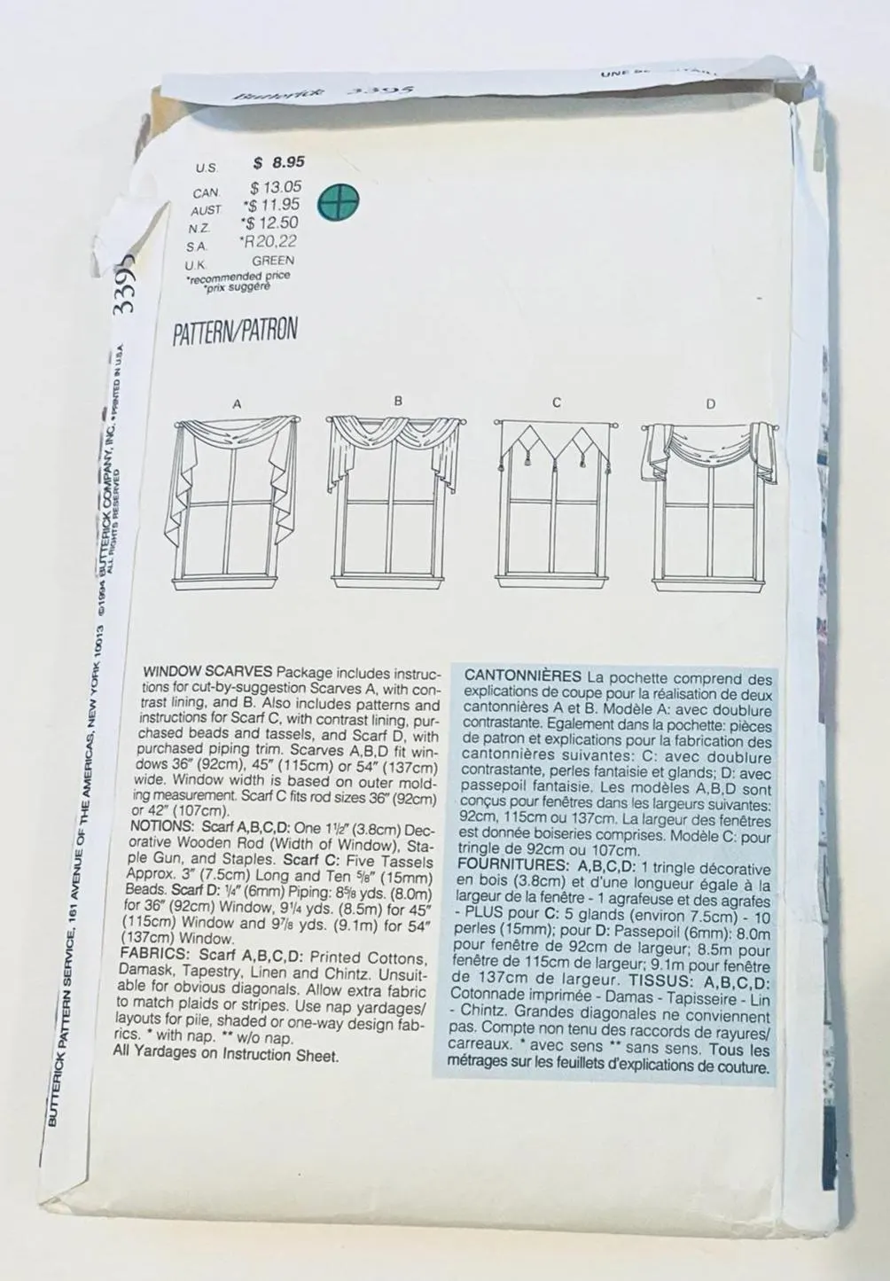 Window Curtains Sewing Pattern, Butterick 3395, Waverly, Window Scarves Waverly, Uncut - image 4