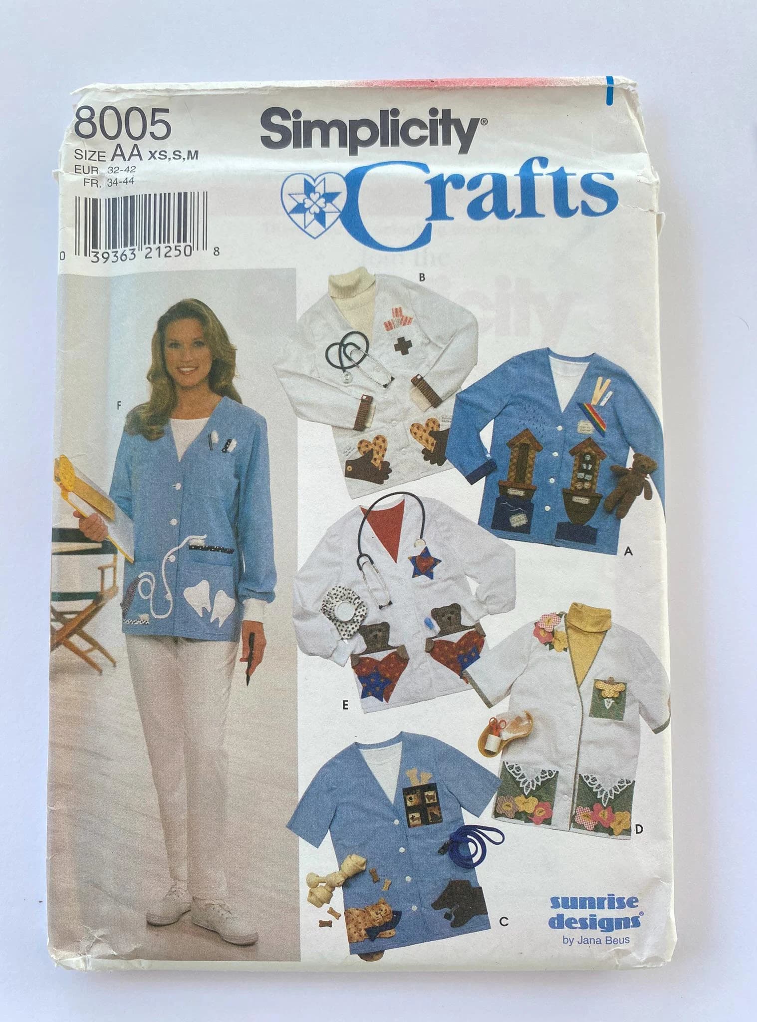 Simplicity Crafts 8005 Vintage Sewing Pattern, Misses' Scrub Jacket with Appliques, 1990s, Size AA XS, S, M, Sunrise Designs by Jana Beus - image 2