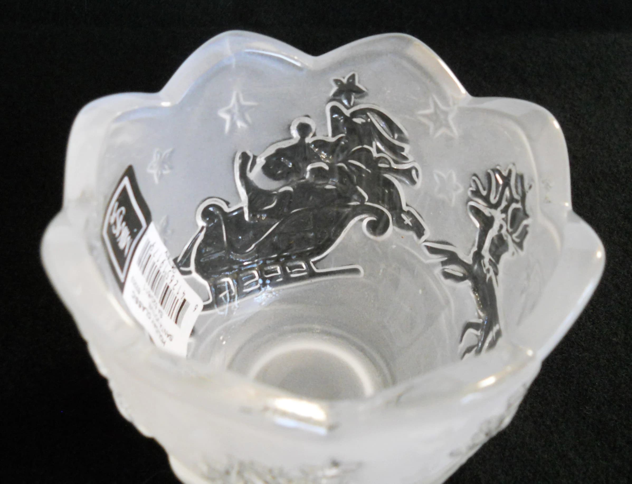 Vintage Mikasa Christmas Votive - Frosted Crystal Candle Holder - Santa Claus and Reindeers - Embossed - image 5