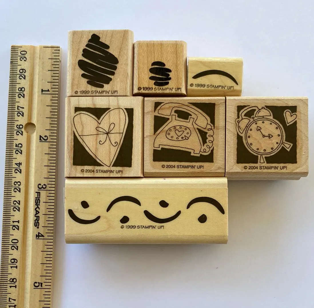 Rubber Stamps, Stampin' Up, Shapes, Telephone, Heart, Clock Choose One, Vintage, Wood Mounted - image 3