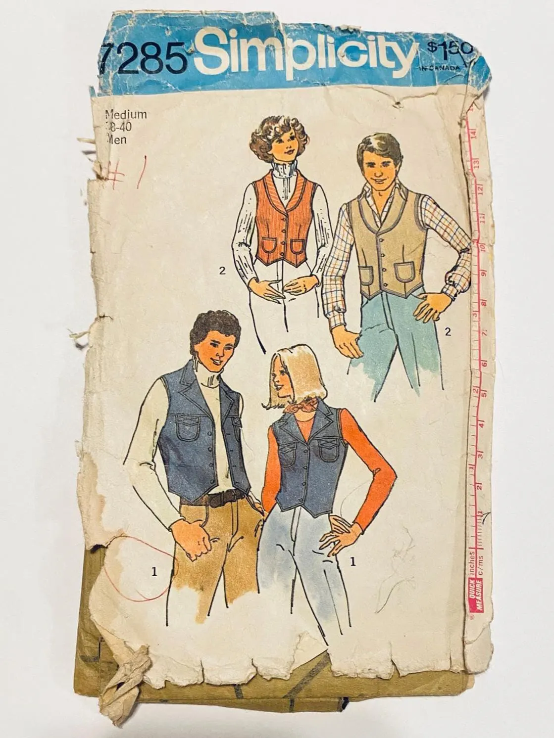 Simplicity 7285 Sewing Pattern, Men's Vests to Sew, Size Medium (38-40), 1970s Vintage Clothes - image 3