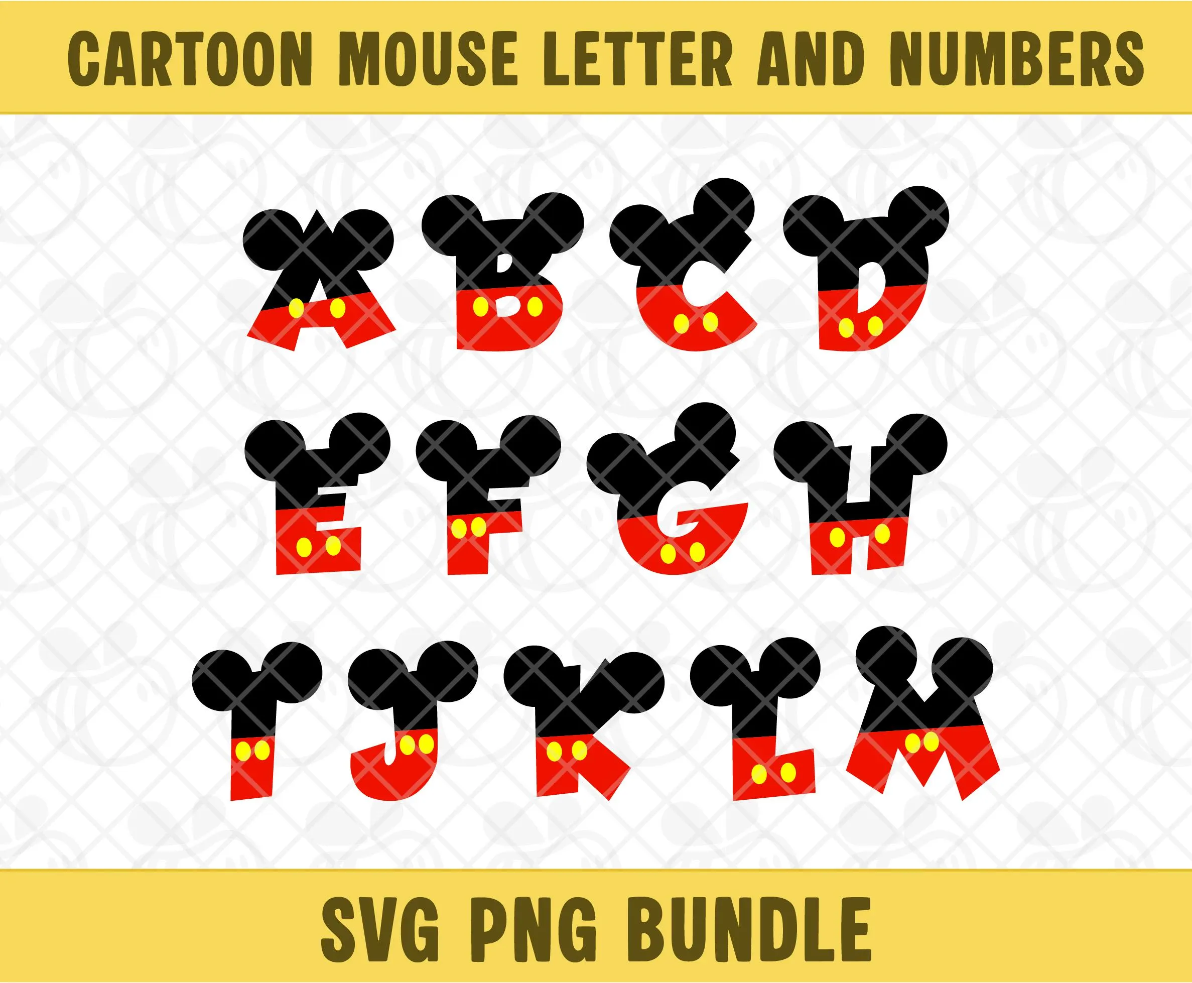 Cartoon Mouse Font: Nursery Letters and Numbers SVG PNG Bundle, Birthday Numbers Clipart, Digital Download. - image 3