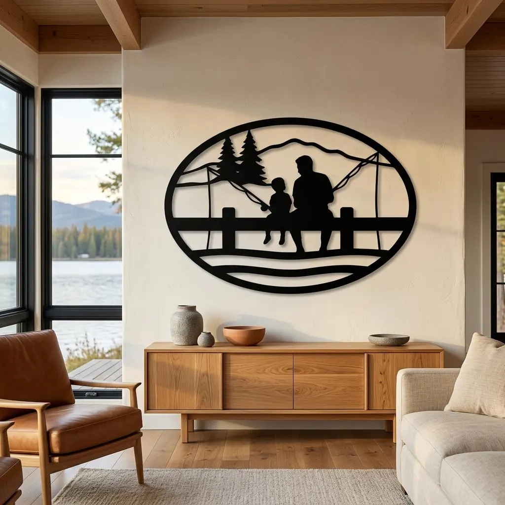 Father Son Fishing Metal Wall Art, Fishing Family Decor, Fisherman Gift, Lake House Wall Art, Rustic Cabin Accent, Outdoor Metal Decor