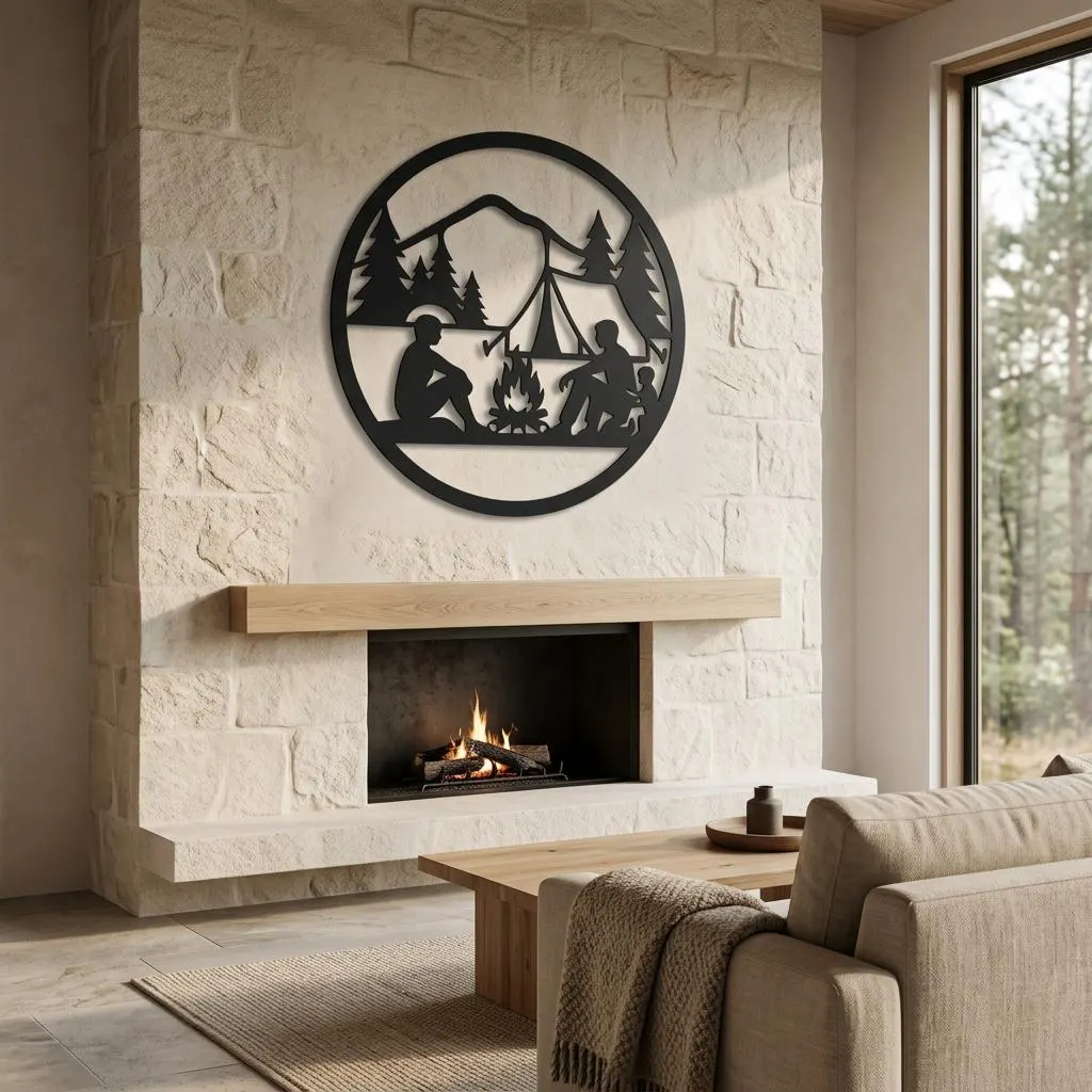 Camping Metal Wall Art, Campfire Wall Decor, Outdoor Metal Art, Cabin Wall Decor, Nature Wall Art, Rustic Camping Sign, RV Decor