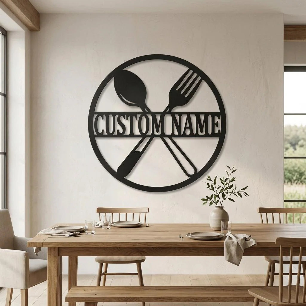 Personalized Kitchen Metal Wall Art, Custom Restaurant Name Sign, Spoon Fork Decor, Chef Gift, Dining Room Accent, Business Wall Sign