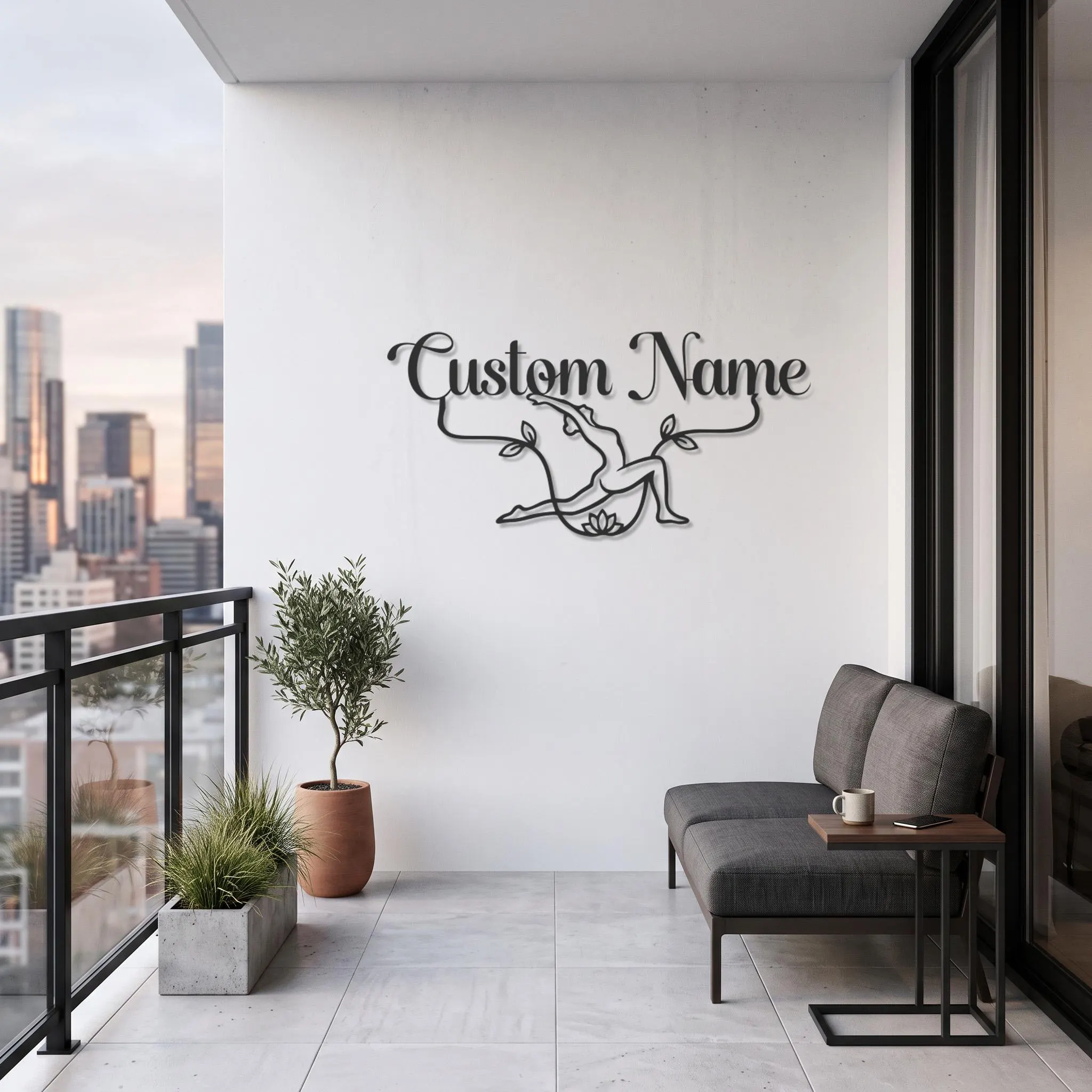 Personalized Yoga Metal Wall Art, Custom Studio Name Sign, Stretching Pose Decor, Wellness Room Accent, Yoga Teacher Gift Ideas Decor