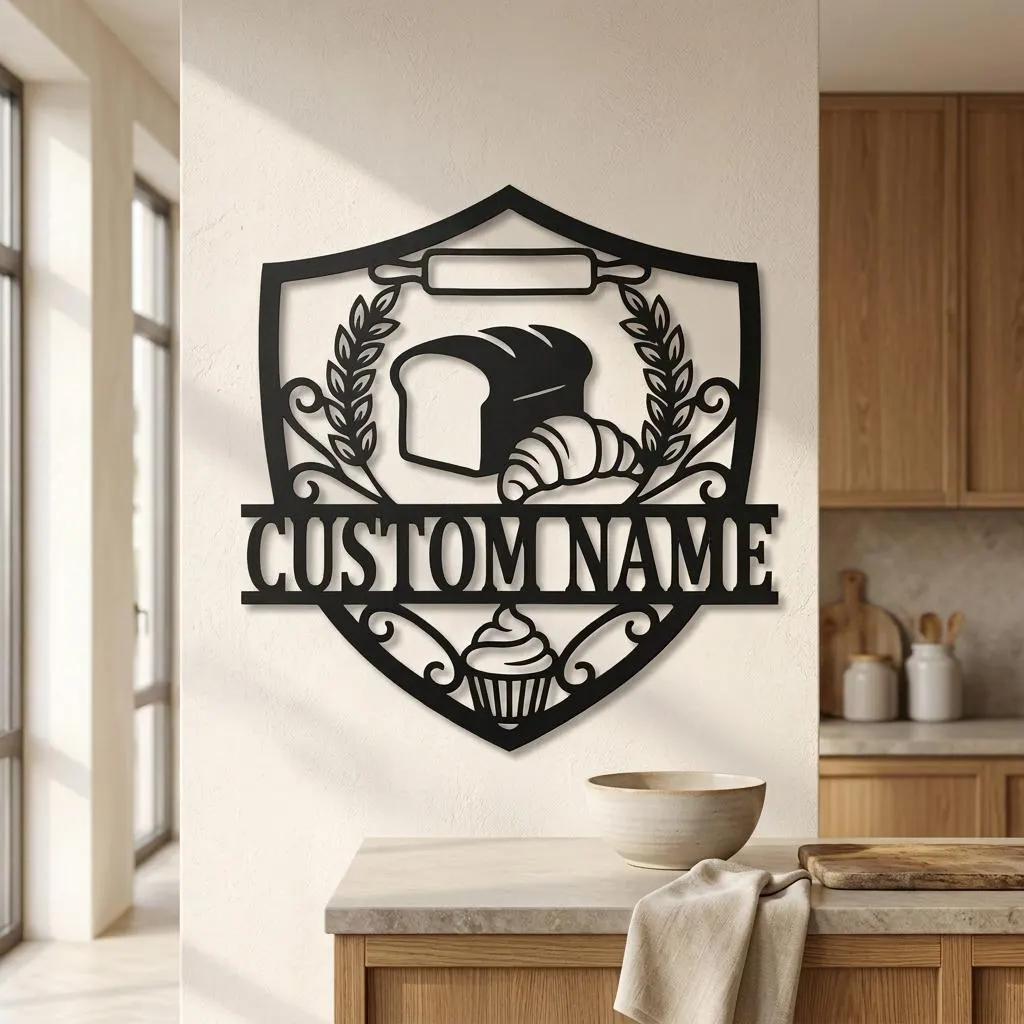 Personalized Bakery Metal Wall Art, Custom Business Name Sign, Bread Shop Decor, Baker Gift, Pastry Kitchen Accent, Cafe Wall Accents