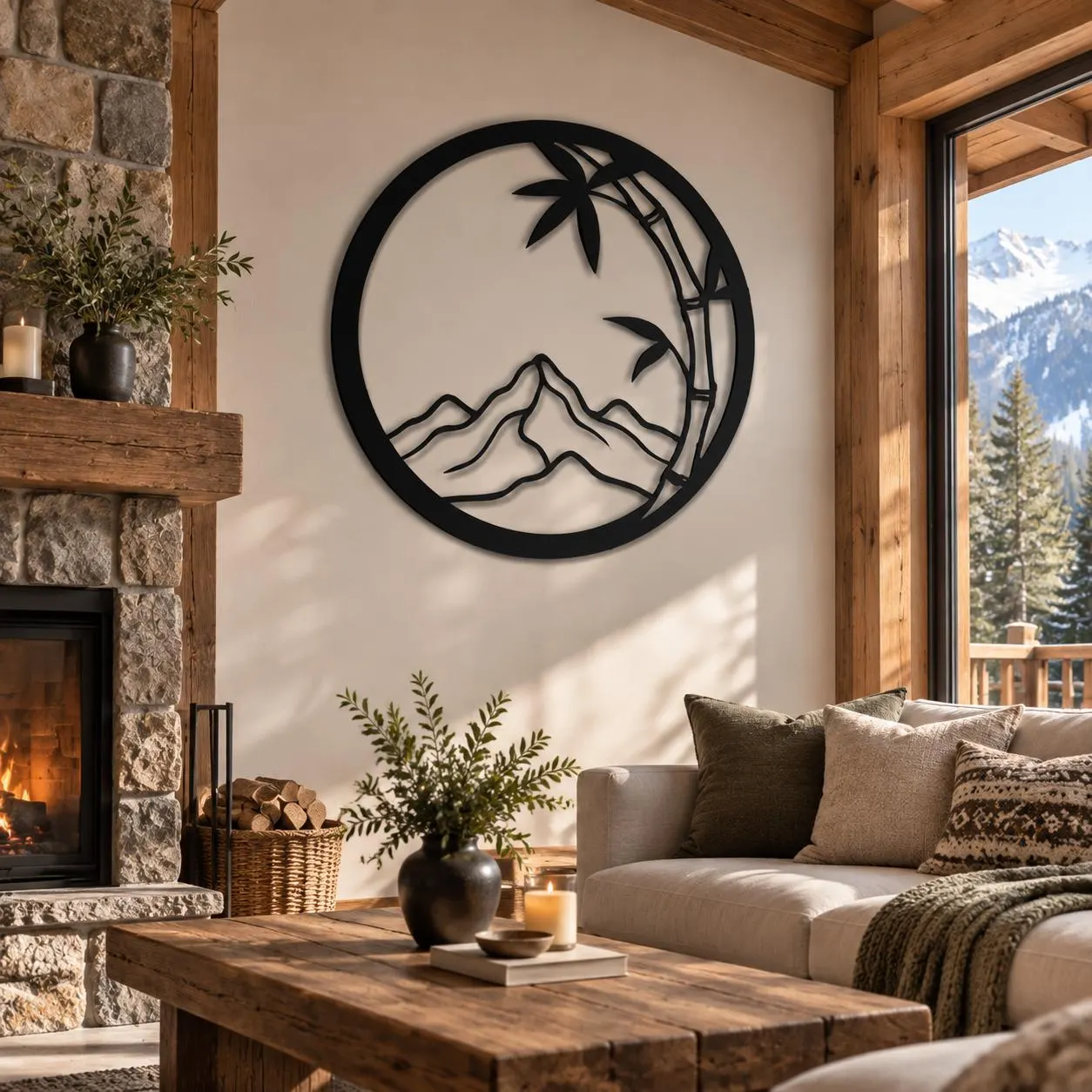 Mountain Metal Wall Art, Bamboo Wall Decor, Zen Landscape Decor, Japanese Wall Art, Nature Wall Sculpture, Modern Bedroom Accent, Nature