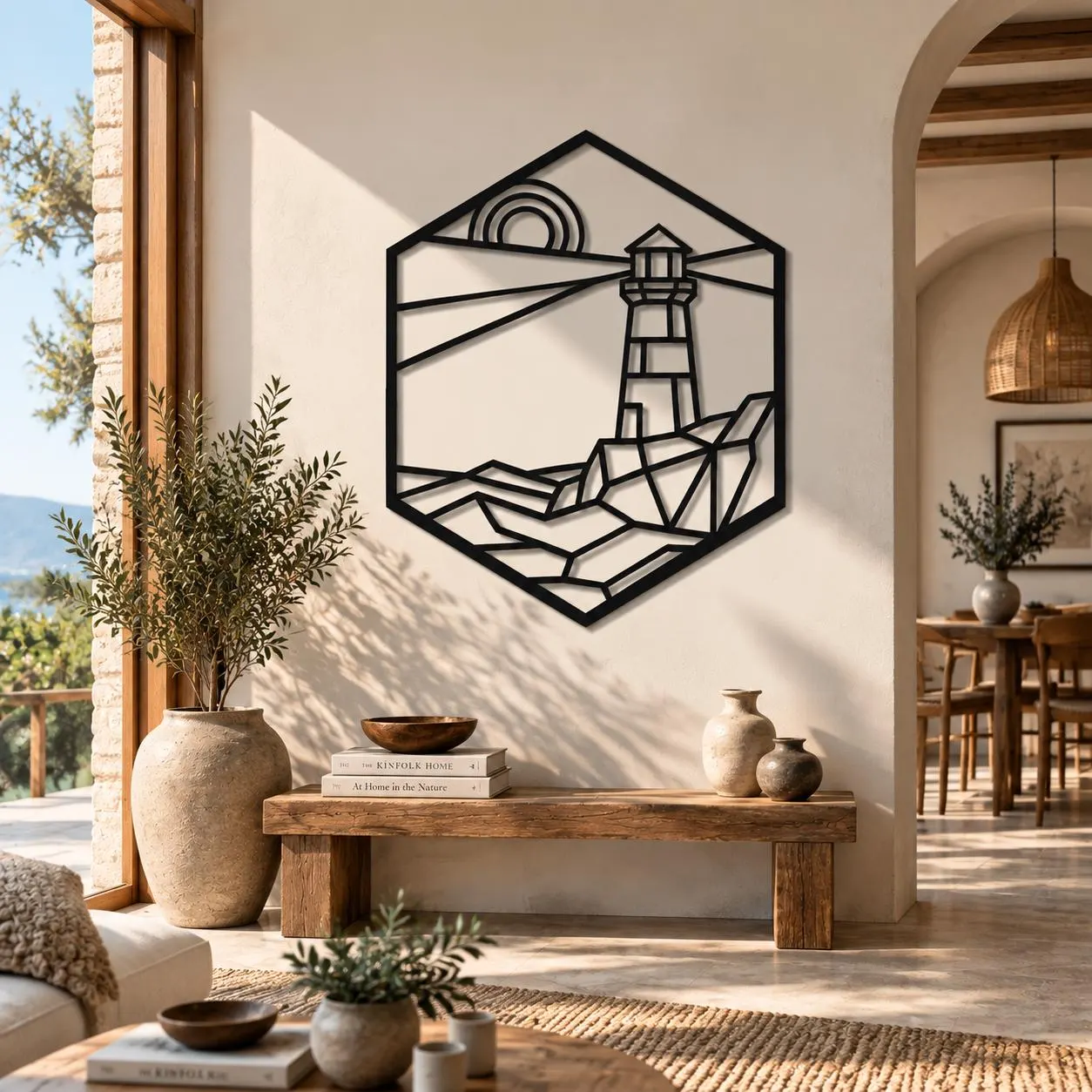 Lighthouse Metal Wall Art, Coastal Wall Decor, Nautical Home Accent, Ocean Metal Art, Beach House Decor, Modern Entryway Decor Art