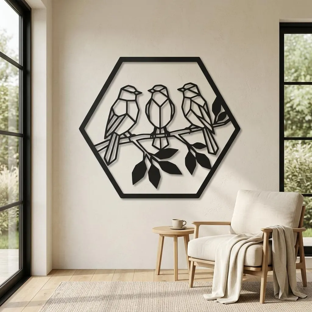 Bird Metal Wall Art, Geometric Bird Decor, Nature Wall Art, Hexagon Wall Decor, Balcony Decor, Modern Metal Art, Bird Lover Gift, Home Decor