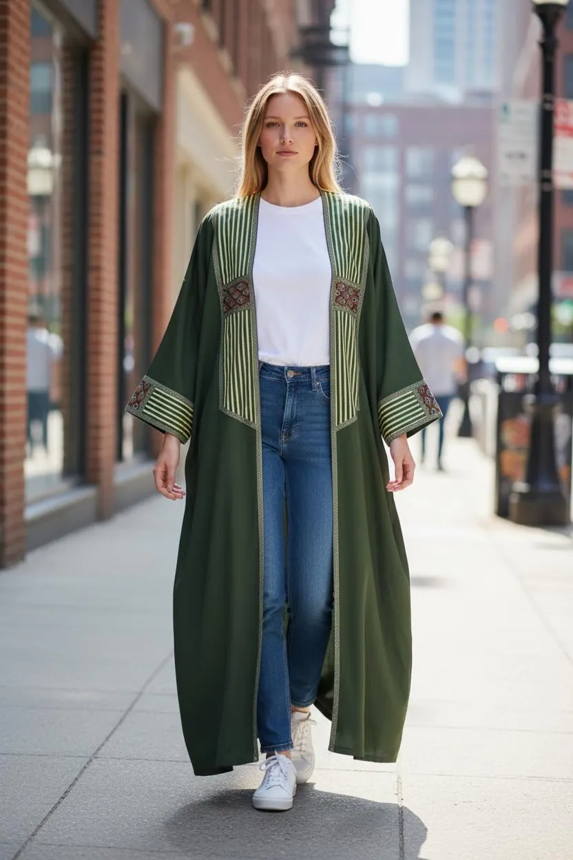 Deep Olive Green Abaya Artizana Style - image 2