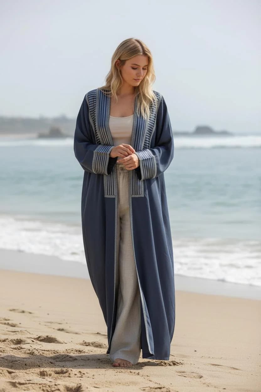 Dark blue Abaya with Saya – Handmade Modern Style - image 4