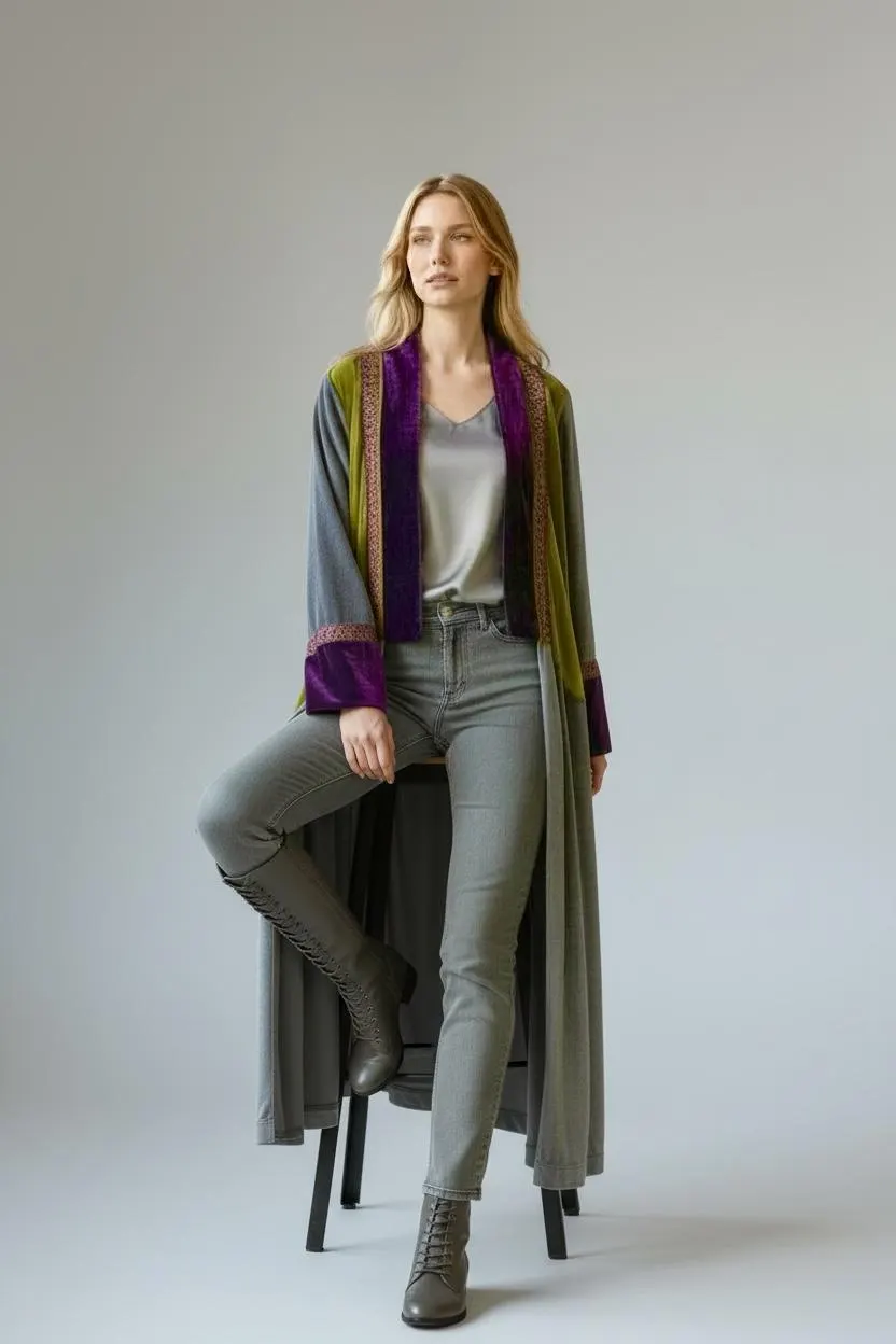 Luxury Color-Block Velvet lined Abaya Kimono - image 4