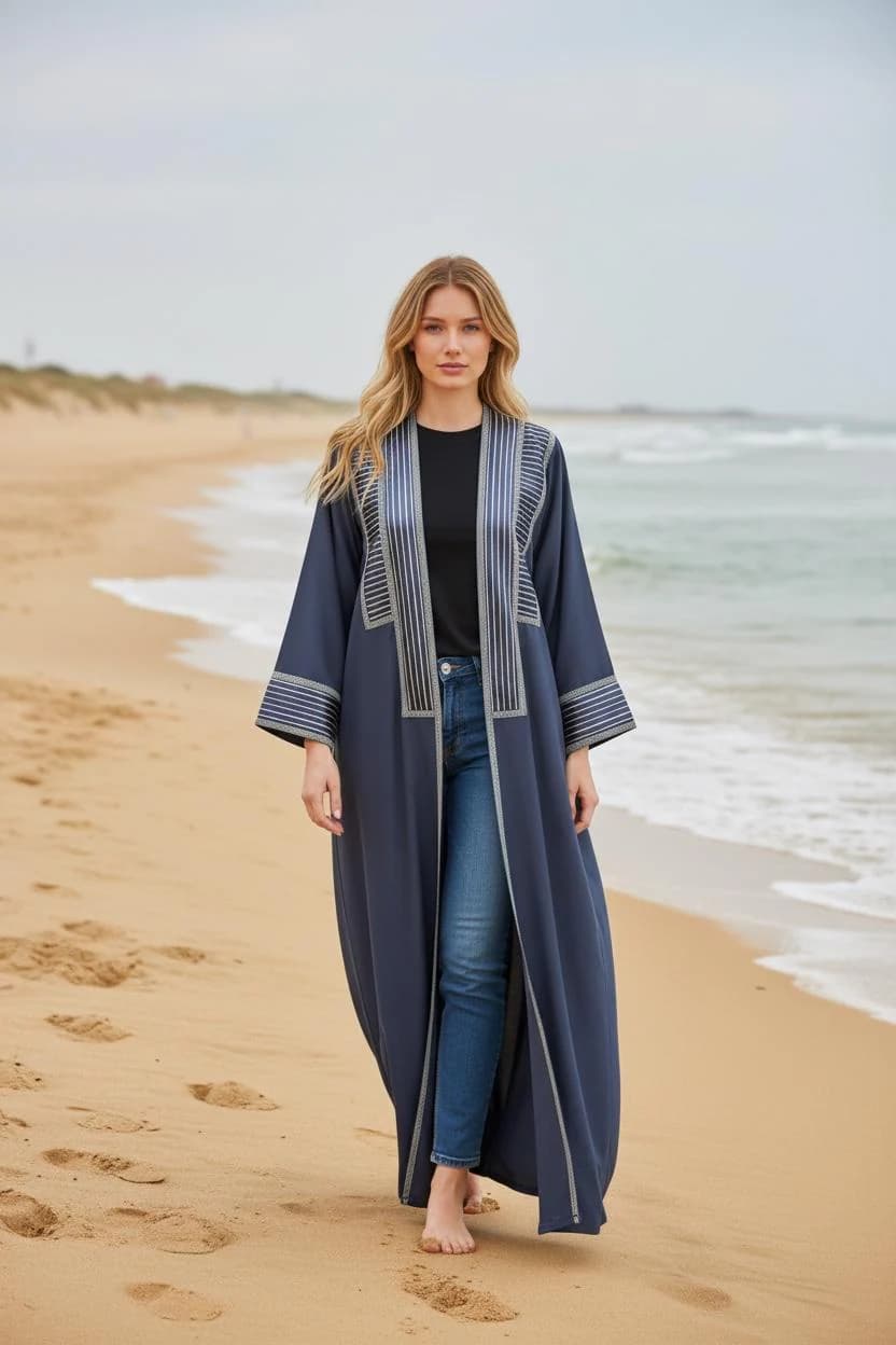 Dark blue Abaya with Saya – Handmade Modern Style - image 3