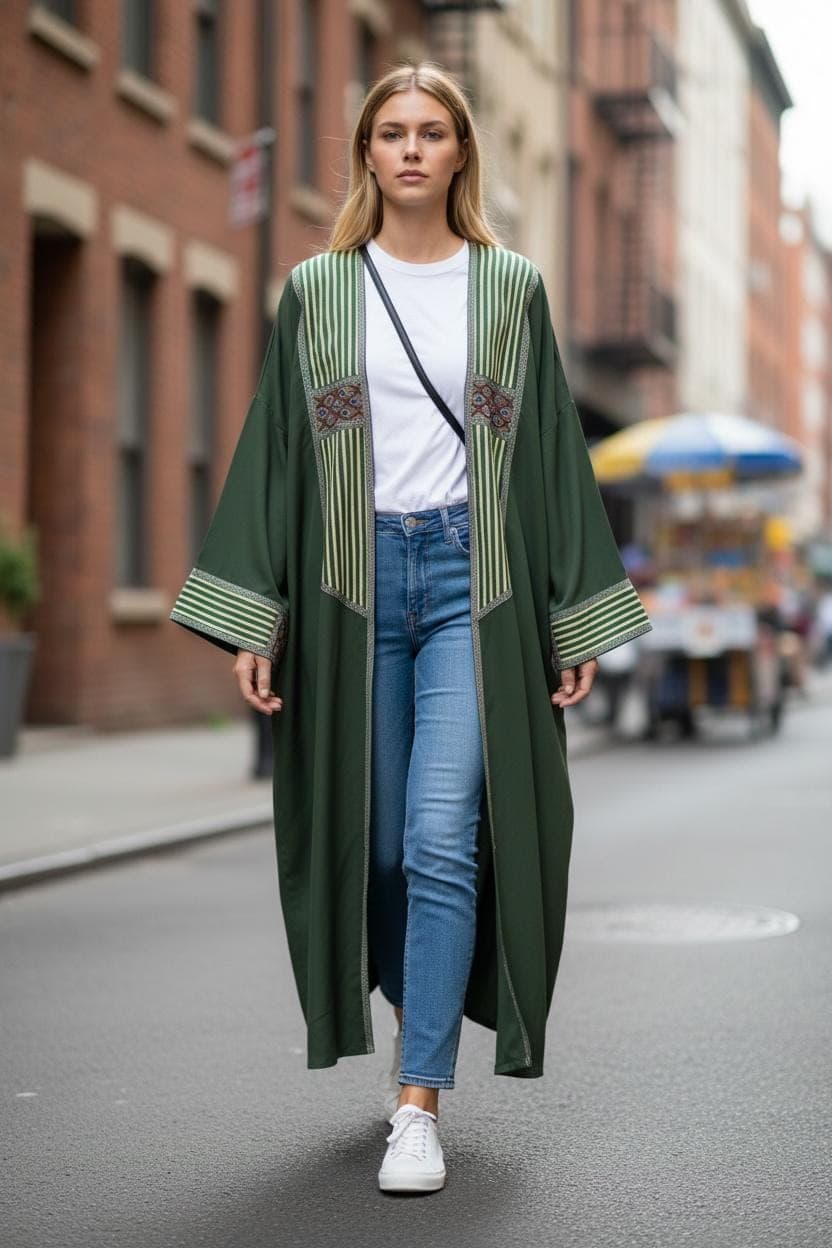 Deep Olive Green Abaya Artizana Style - image 3