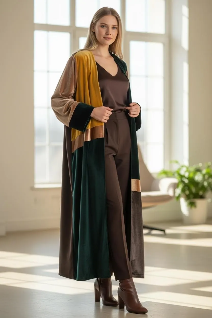 Luxury Color-Block Velvet lined Cardigan