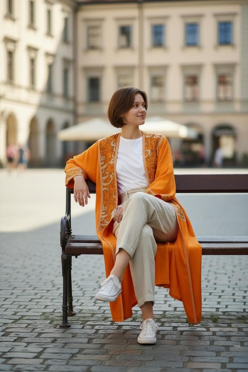 Burnt Orange Abaya with Brocade Panels - image 4