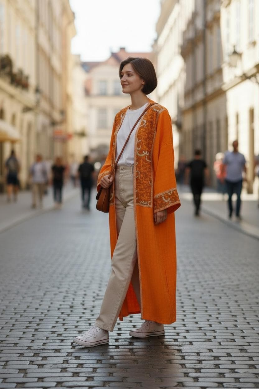Burnt Orange Abaya with Brocade Panels - image 5