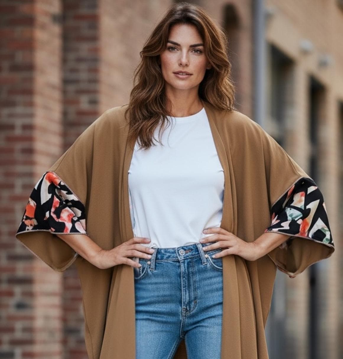 Modern Artistic Abaya / Kimono Style – Camel Brown & Taupe