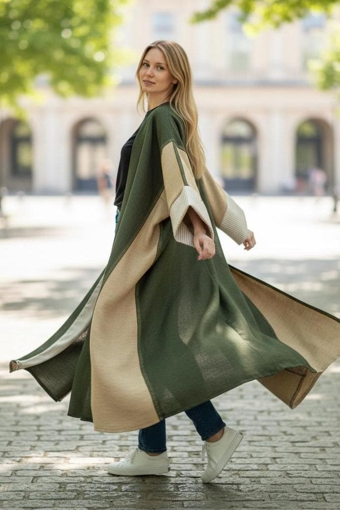 Modern Linen Olive & Beige kimono - image 5