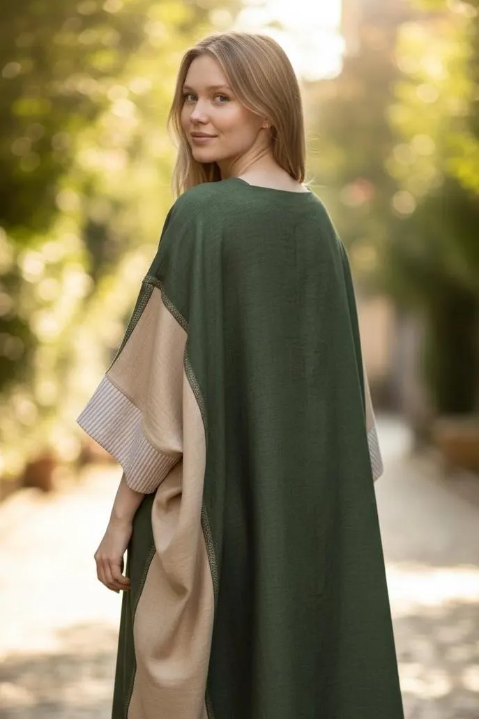 Modern Linen Olive & Beige kimono - image 2