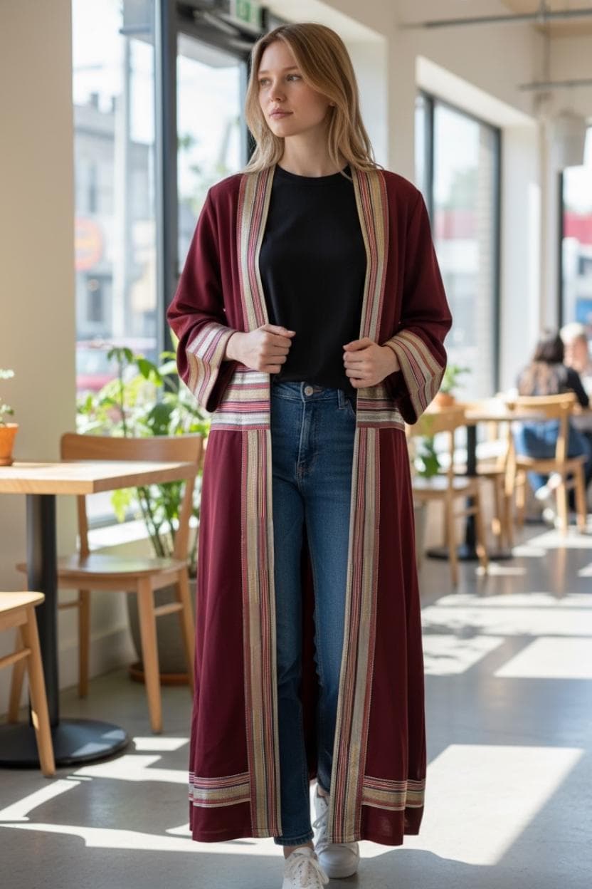 Burgundy Abaya with Saya – Handmade Modern Style - image 5