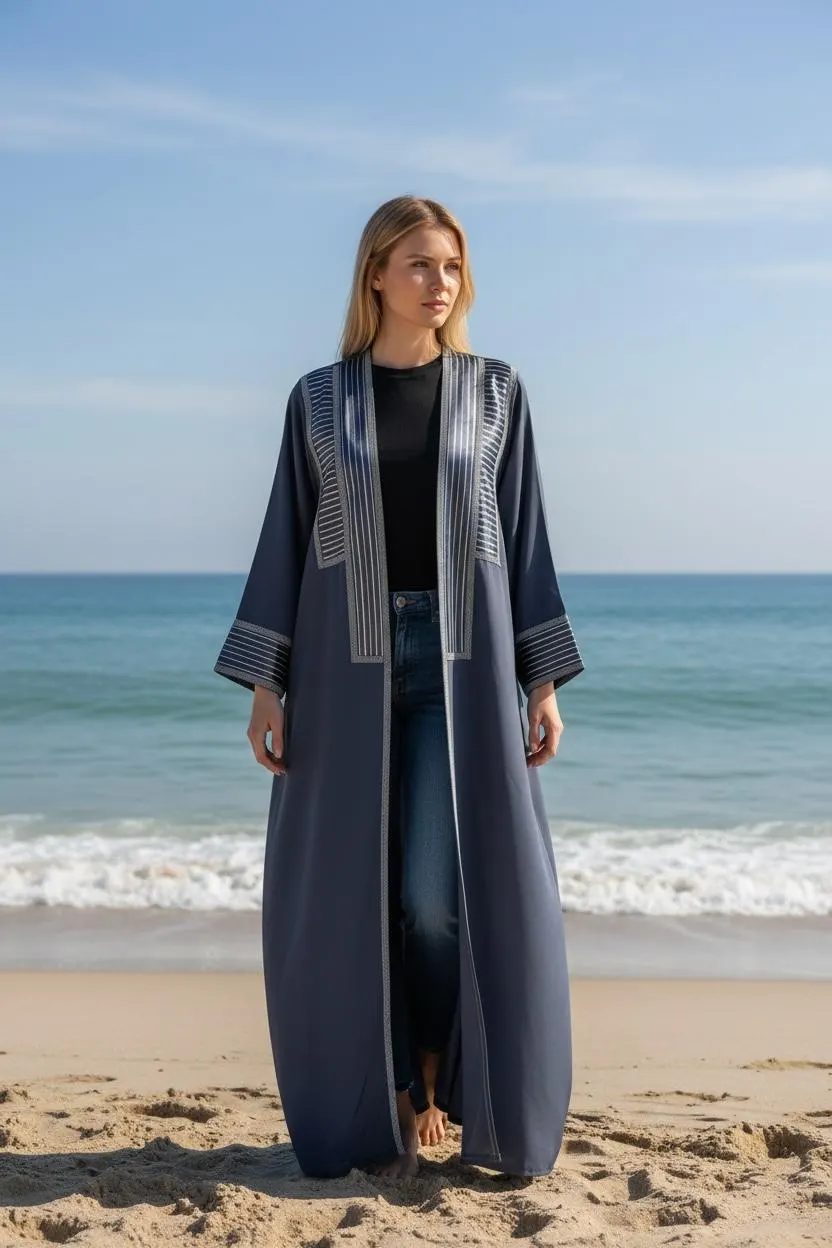 Dark blue Abaya with Saya – Handmade Modern Style - image 5