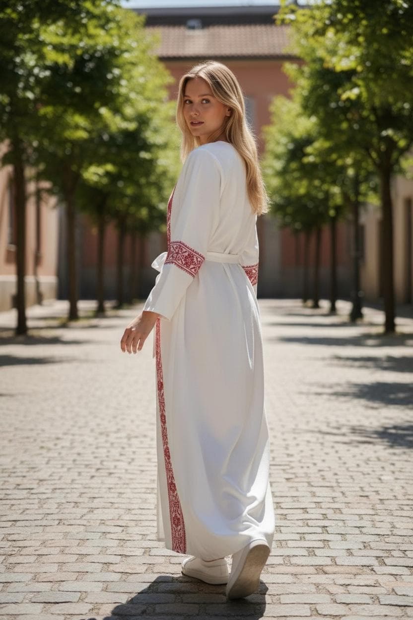White Abaya with Red Embroidery - image 3