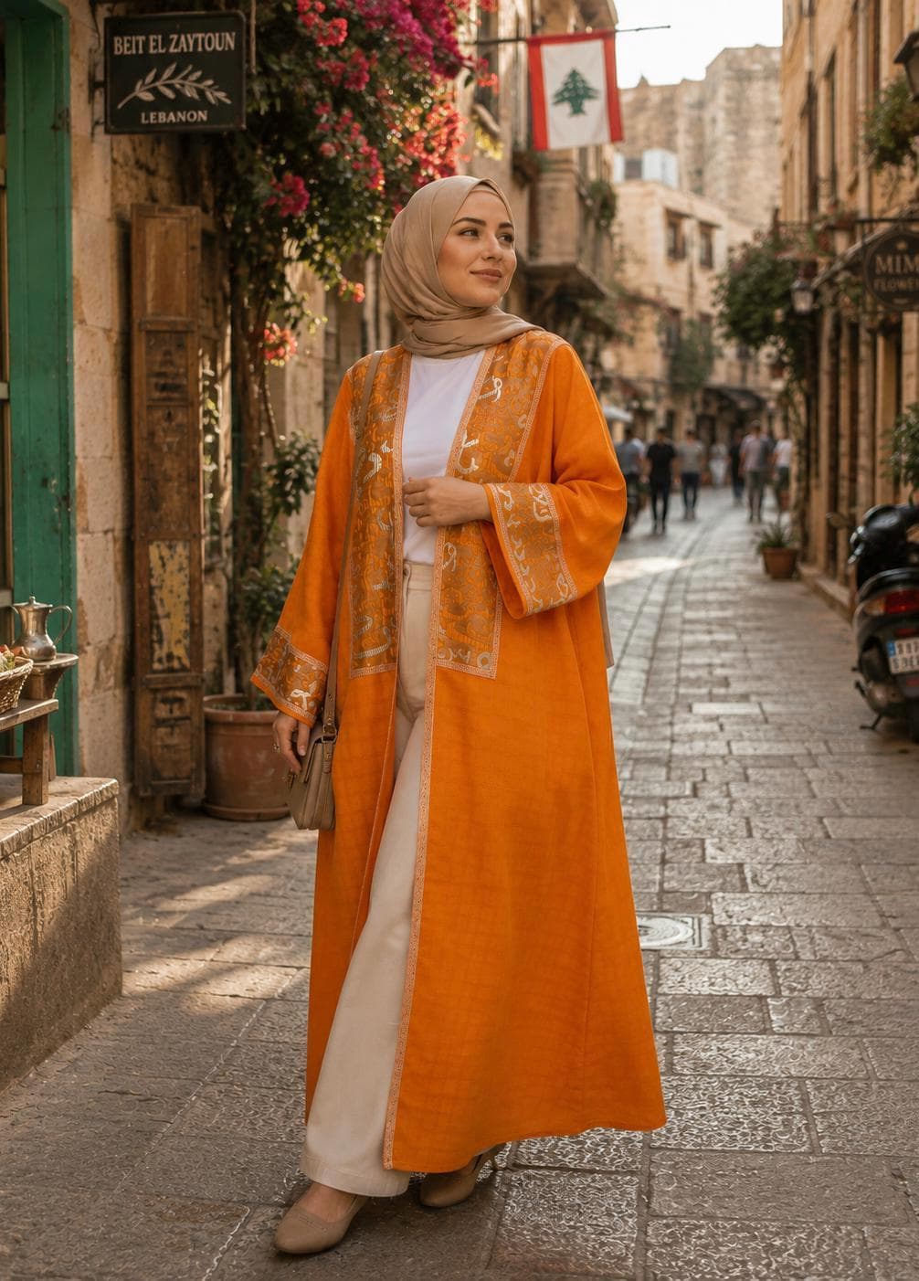 Burnt Orange Abaya with Brocade Panels - image 2