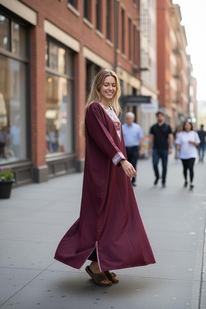 Burgundy Abaya Artizana Style - image 5