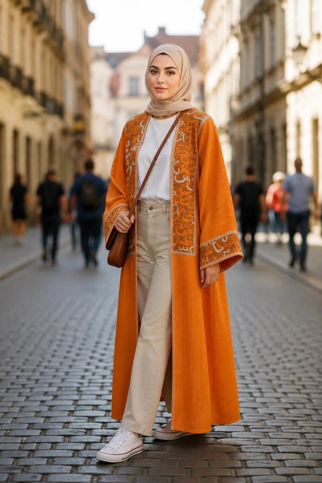 Burnt Orange Abaya with Brocade Panels
