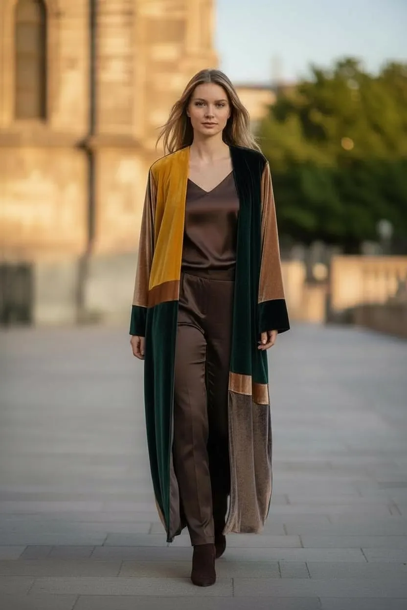 Luxury Color-Block Velvet lined Cardigan - image 2
