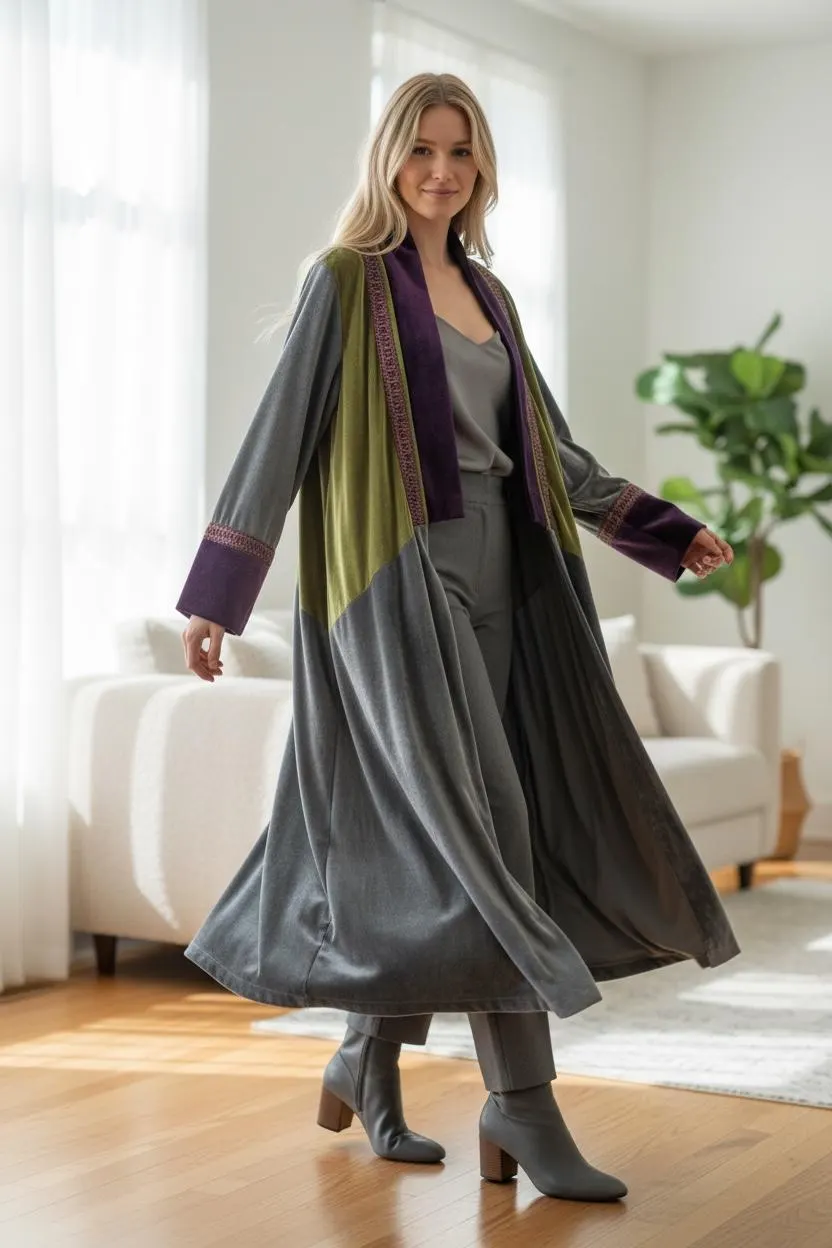 Luxury Color-Block Velvet lined Abaya Kimono - image 2