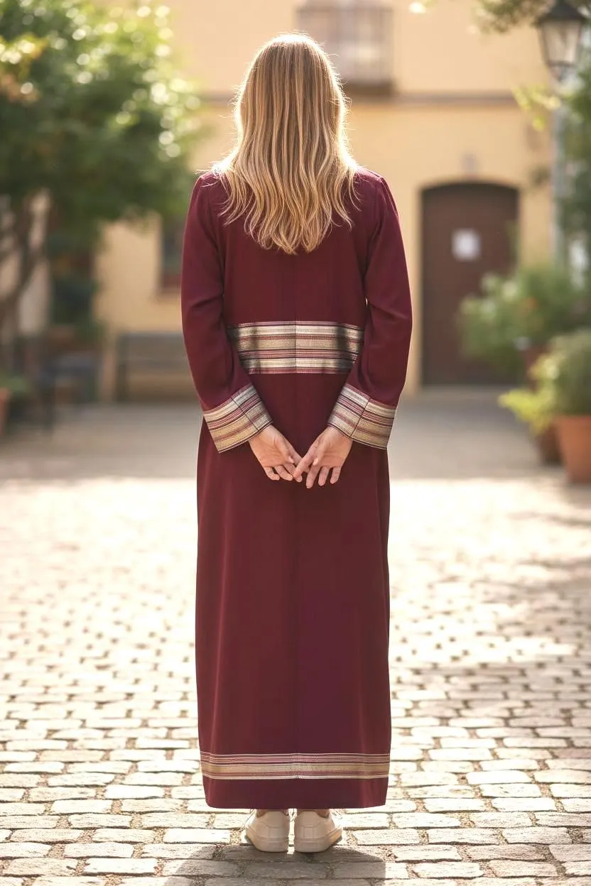 Burgundy Abaya with Saya – Handmade Modern Style - image 2