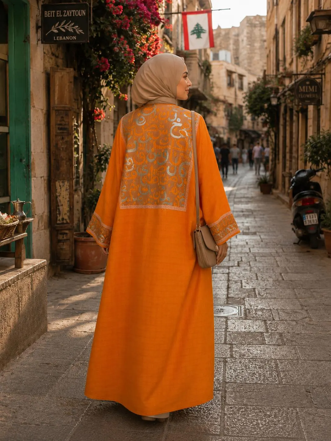 Burnt Orange Abaya with Brocade Panels - image 3