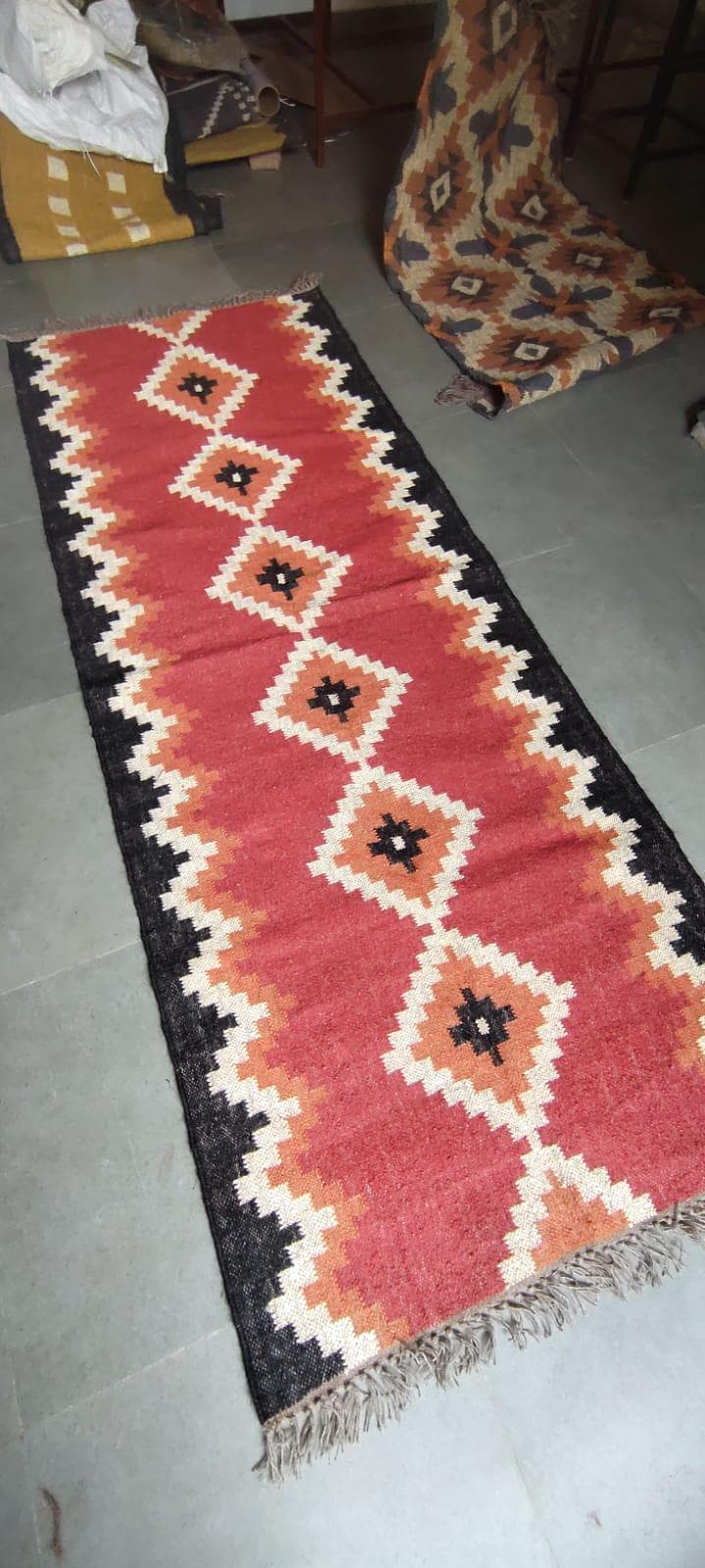 Red Kilim Runner Rug, Wool Jute Area Rug, Geometric Tribal Runner, Handwoven Boho Hallway Rug, Southwestern Entryway Carpet, Custom Size - image 2