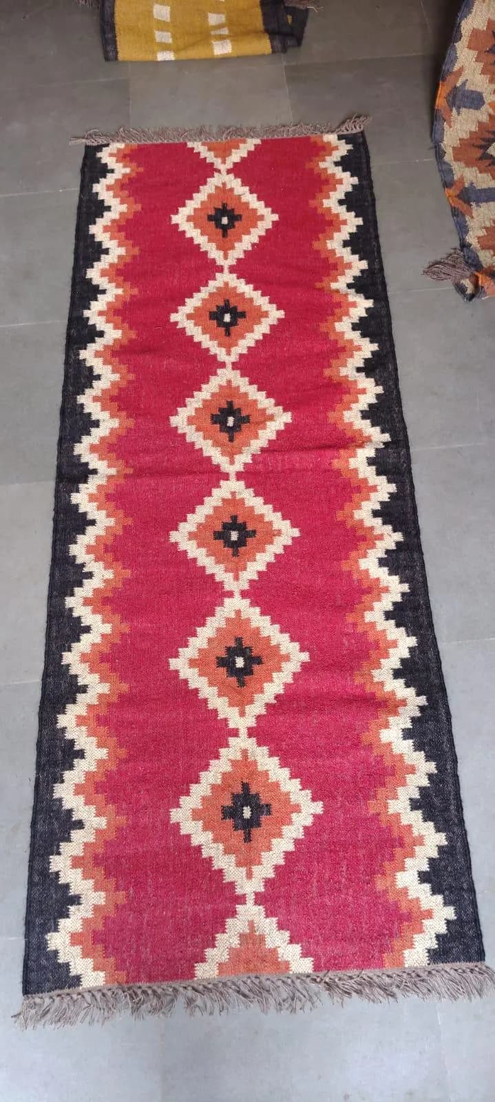 Red Kilim Runner Rug, Wool Jute Area Rug, Geometric Tribal Runner, Handwoven Boho Hallway Rug, Southwestern Entryway Carpet, Custom Size - image 3