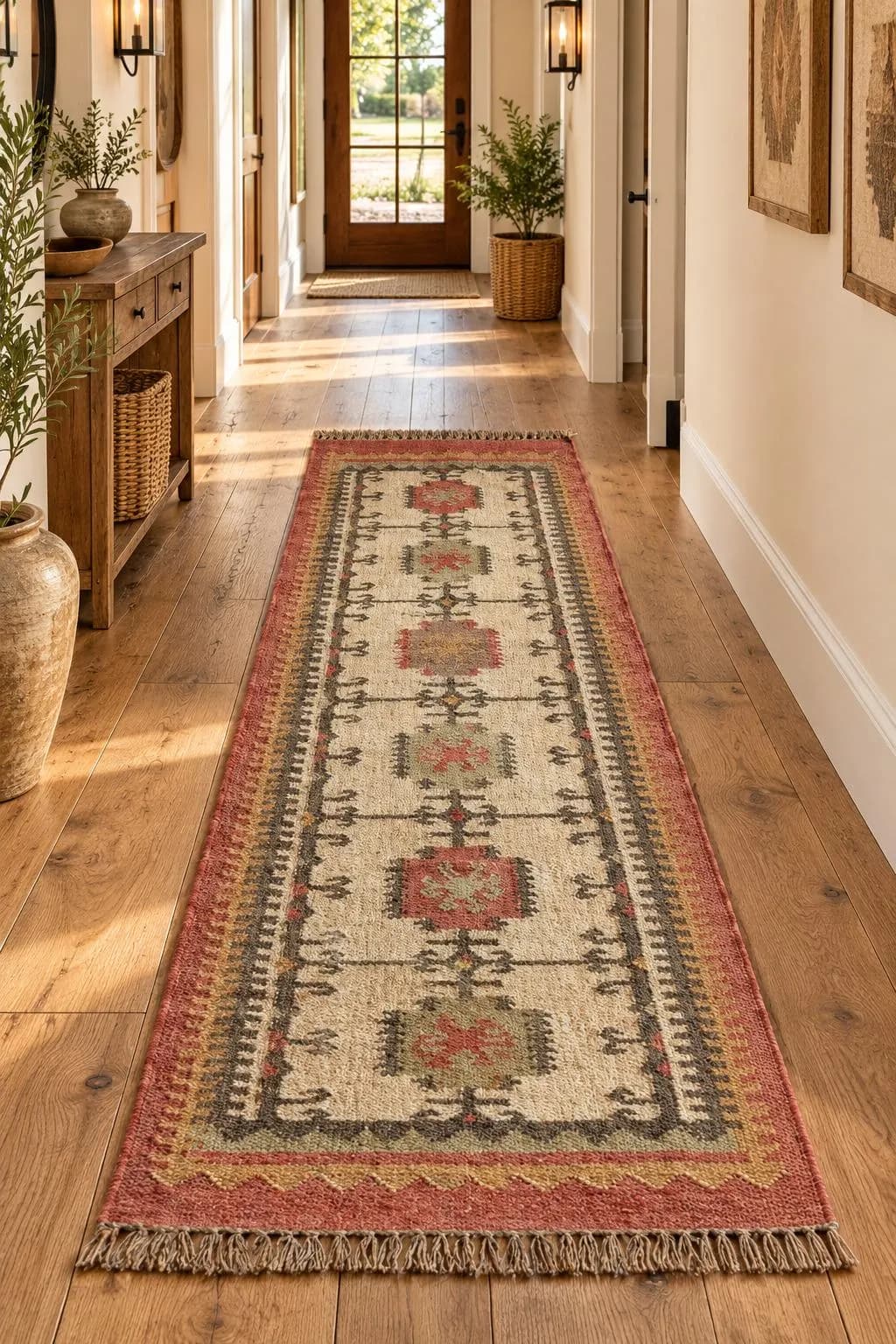 Rust Red Wool Jute Stair Runner, Handwoven Kilim Rug, Tribal Geometric Stair Carpet, Boho Farmhouse Hallway Runner, Custom Size Rug For Home - image 5
