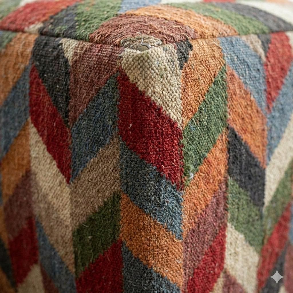 Colorful Boho Pouf Ottoman, Geometric Floor Pouf, Handmade Upholstered Footstool, Living Room Ottoman, Moroccan Style Pouf Cover only - image 4