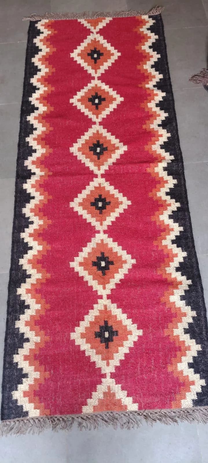 Red Kilim Runner Rug, Wool Jute Area Rug, Geometric Tribal Runner, Handwoven Boho Hallway Rug, Southwestern Entryway Carpet, Custom Size - image 4