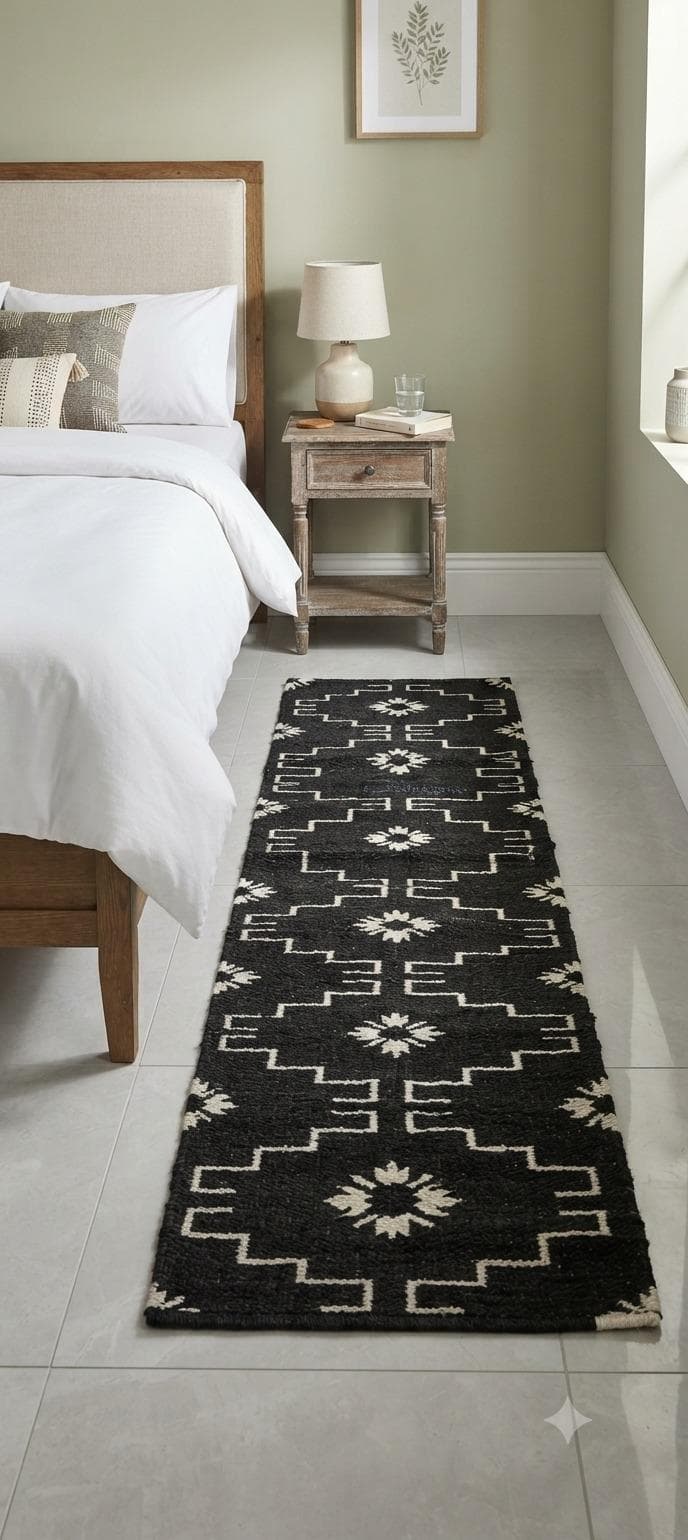 Handmade Wool Jute Stair Runner, Black Geometric Stair Runner, Custom Stair Carpet, Modern Wool Jute Runner, Indian Kilim Stair Rug - image 5