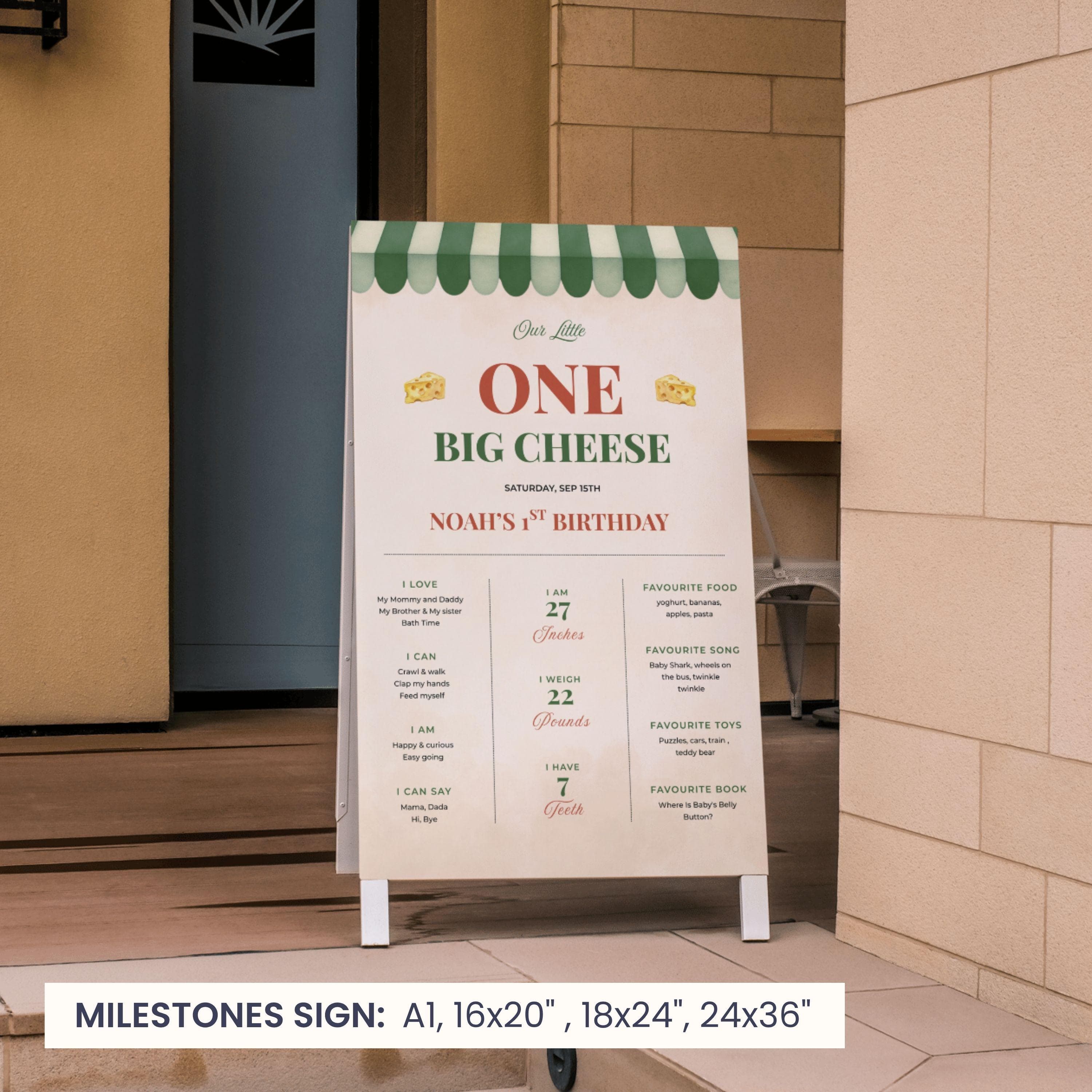 One Big Cheese Milestone Sign | Boy 1st Birthday Keepsake Sign | Charcuterie Birthday | Editable Canva Template | Instant Download - image 3