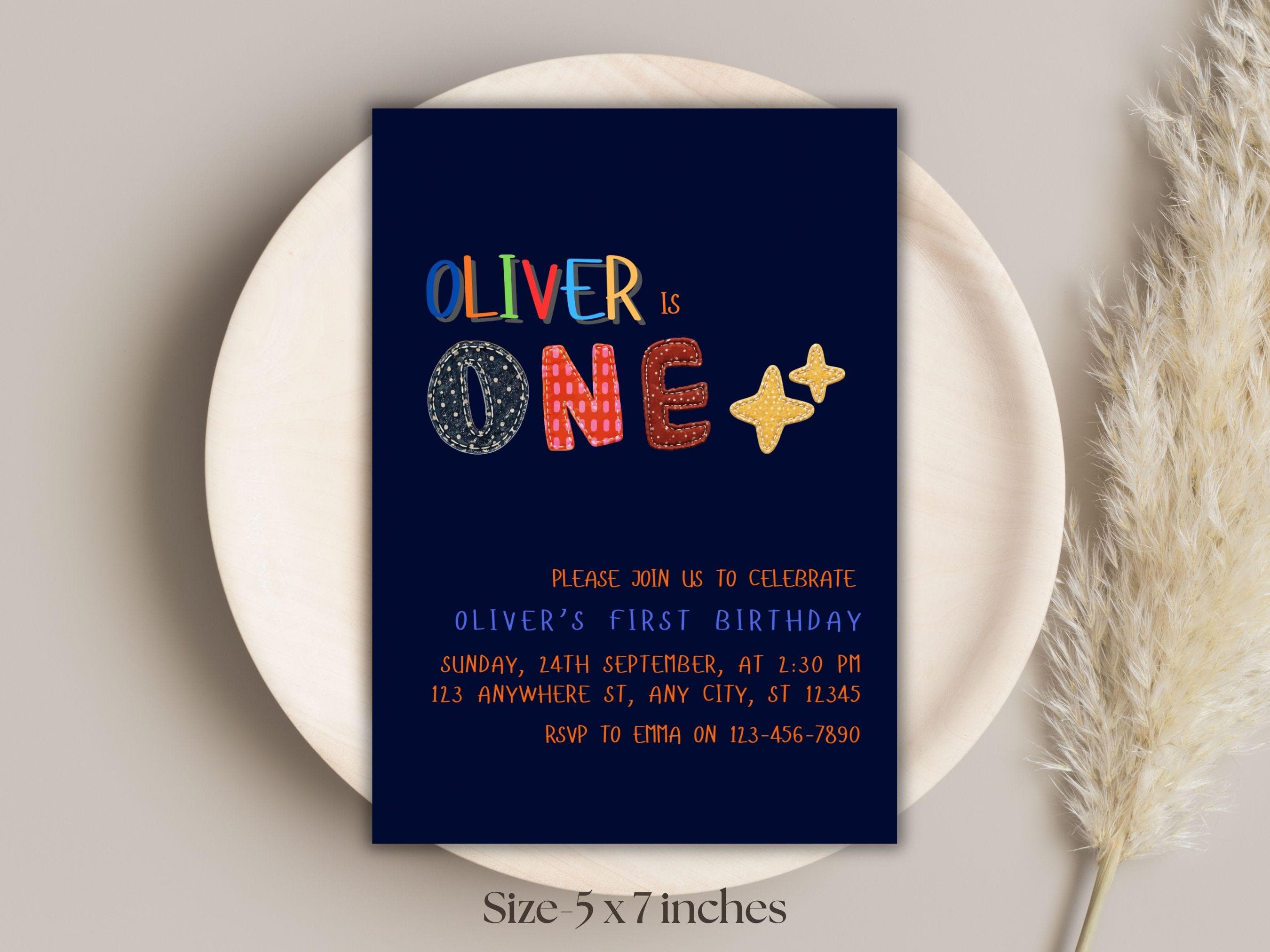 Patchwork Fabric Style 1st Birthday Invitation, Boy Party Invite (Digital Download) BI8 - image 3