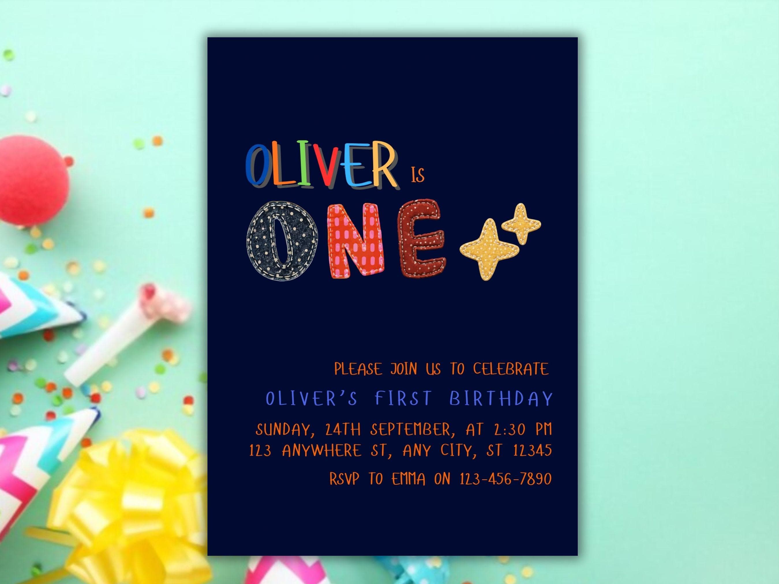 Patchwork Fabric Style 1st Birthday Invitation, Boy Party Invite (Digital Download) BI8 - image 4