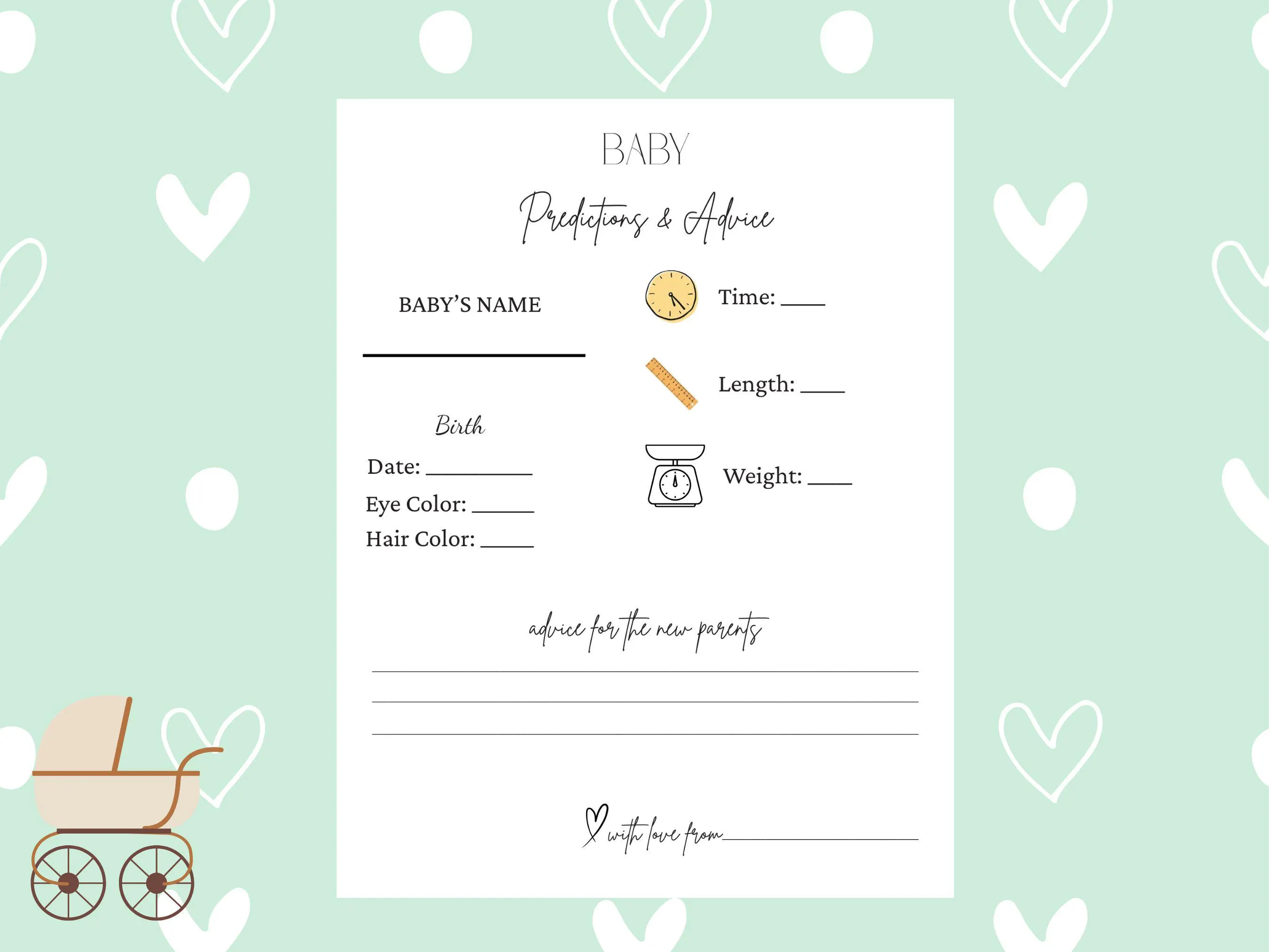 Baby Shower Predictions & Advice Game Activity, Minimalist Gender Neutral Digital Download Printable - image 4