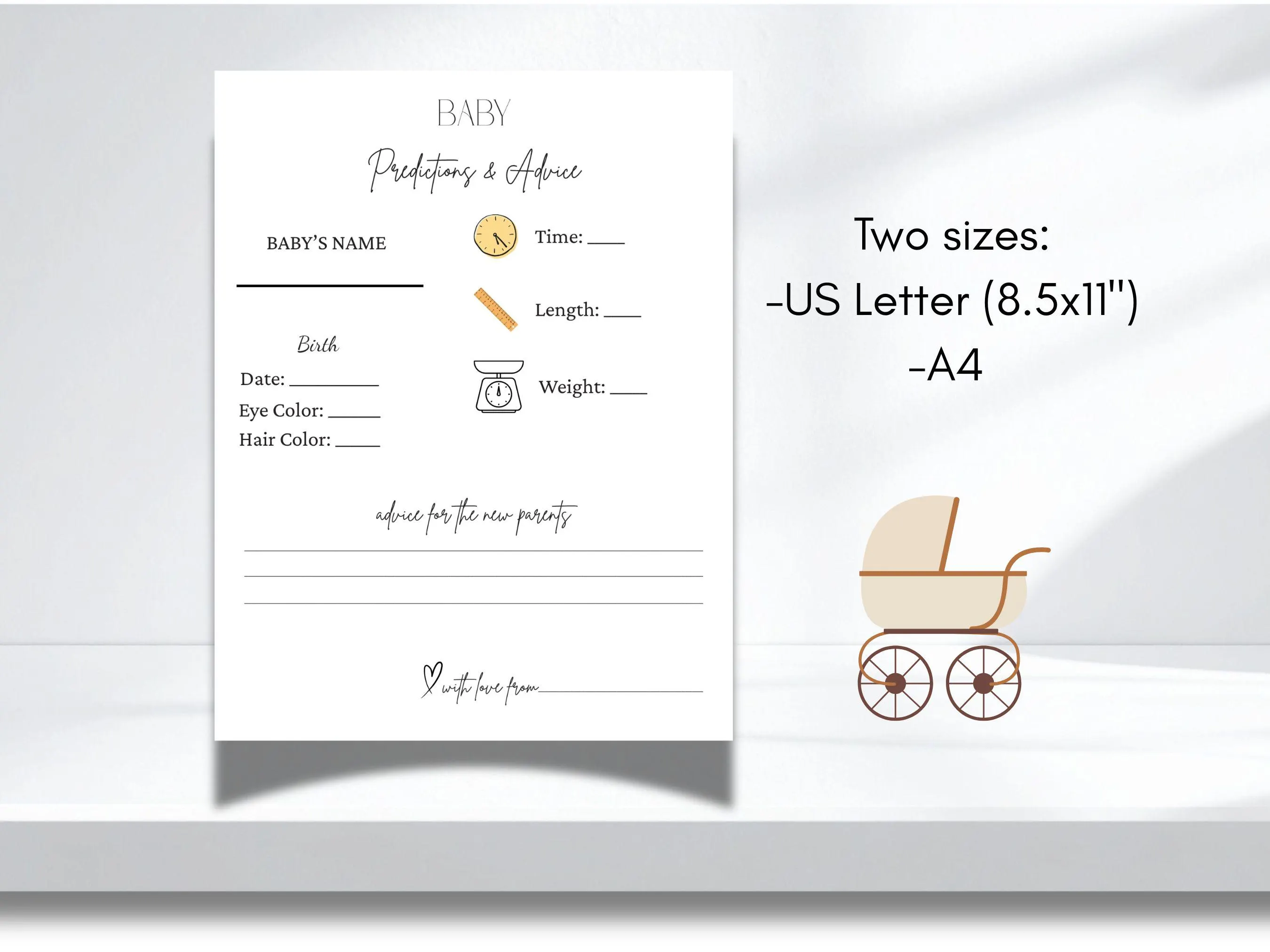 Baby Shower Predictions & Advice Game Activity, Minimalist Gender Neutral Digital Download Printable - image 3